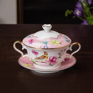 英格丽高端骨瓷炖盅带盖勺创意粉色少女心陶瓷燕窝炖盅补品鸡汤炖罐家用 繁花粉色早餐碗三件套