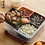 家の物语（KATEI STORY）日本进口干果盘分格零食果盘客厅高级水果盘糖果盒带盖瓜子盘托盘 糖果盒带盖 5格方形【1个装】