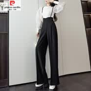 皮尔卡丹（pierre cardin）百搭背带裤女春季新款高腰显瘦连体裤洋气外穿时尚休闲阔腿裤 黑色 S 80-95斤