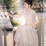 可茵（Keyin）新中式连衣裙套装女装2024年夏季新款国风刺绣温柔风中长款裙子女 上衣+半身裙 XL