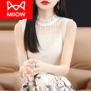 猫人（MiiOW）2026新款时尚网纱打底衫女夏季蕾丝针织背心薄款西装内搭无袖上衣 白色 XL (170) 105-115