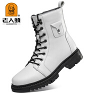 老人头马丁靴高帮潮流男士休闲马丁靴真皮软底舒适皮鞋时尚百搭休闲男鞋 白色加绒ZH0910 37