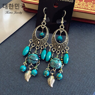 芠拉波西米亚复古民族风欧美古银耳环女神饰品显脸瘦耳饰流苏长款耳坠 女神款(天际蓝)A28-310