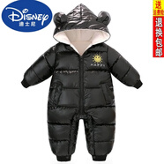 迪士尼婴儿羽绒棉爬爬服冬季男女宝宝连体衣羽绒服爬服新生儿哈衣外出服 黑色【笑脸款免洗面料易打 100 码15-24个月