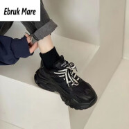 EBRUK MARE森马同品女鞋24年夏季新款厚底跑步鞋百搭老爹鞋休闲女鞋 黑色 35