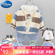 迪士尼（Disney）童装男童秋装套装儿童服装春秋季三件套一岁宝宝衣服3男孩运动装 蓝色彩虹星星三件套gakgomk 80尺码7-11月(建议宝宝75-85cm)c