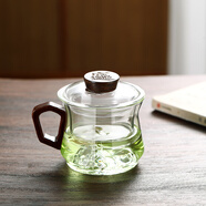 禾艾苏（heisou）高硼硅耐热玻璃茶杯实木把带过滤茶水分离泡茶杯高颜值男女士杯子 观山茶杯300ml-透明