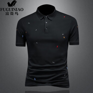 富贵鸟（FUGUINIAO）夏季2025新款短袖POLO.衫男时尚简约半袖T恤青年休闲百搭小衫潮 黑色 M