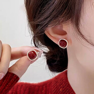 伊灿酒红色水钻方形仿珍珠耳钉女新年秋冬气质高级感耳环2025新款耳饰 酒红色水钻方仿形珍珠耳钉