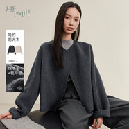 片断（dribs＆drabs）片断毛呢外套女2024冬季新款翻领休闲简约宽松通勤别致漂亮大衣 深灰 L