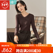 茵曼（INMAN）冬女装新款复古V领丝带拼接网纱长袖连衣裙 春泥棕 SS
