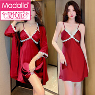 莫代尔新款真丝睡衣性感方便房事女春秋纯欲睡裙夏季薄款丝绸吊带冰睡袍 E1701两件套酒红色 M 【85-100斤】