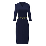 彤伊佳空姐制服气质新中式连衣裙复古案场客服工作服新款珠宝店制服正装 藏青色连衣裙 S