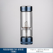 融俊玻璃杯茶水分离杯男士水杯高端泡茶杯个人专用生日退休礼物送领导 纯银逸境睿智蓝--（锦鲤） 350ml