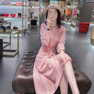 鸢诺2025长袖雪纺连衣裙女春夏法式气质小香风时尚女神 粉红色 L 建议110-120斤