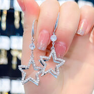 KZD999纯银色足银色镶耳环满钻星星耳坠气质百搭五角星耳饰女 银色色