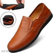 保罗．皮匠2025春季男鞋舒适耐磨透气休闲鞋牛皮休闲皮鞋懒人鞋豆豆鞋 8028红棕 43