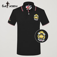 GOLF MODERN官方服装男装t恤品牌短袖刺绣翻领纯棉polo衫男透气夏季 黑色 衣脚开叉设计 S