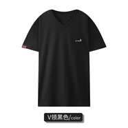 男士短袖薄款大码睡衣夏季单件家居青年上衣全纯棉休闲宽松t恤V领 黑色 2XL 体重125-140斤