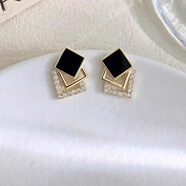 伊灿小众气质方形水钻玫瑰金耳钉女百搭高级感耳环2025年新款绝美耳饰 小众气质水钻玫瑰金耳钉