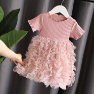 伊顿德鲁2024夏装衣服童装女童宝宝连衣裙公主纱裙洋气蓬蓬拼接蛋糕裙韩版 粉色 80cm