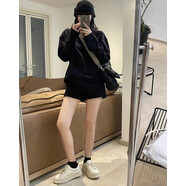 时髦高腰羊毛针织短裤女秋冬新款韩版ins宽松廓形显高显瘦休闲裤 黑色 均码 s