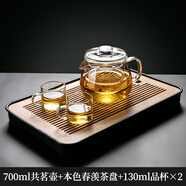 PGY日本进口品质玻璃茶壶单壶耐高温茶水分离过滤茶具家用可明火煮茶 共茗壶+小品杯*2+茶盘 700ml 501mL(含)-600mL(含)
