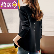 东方鸭后开叉小西装外套女春秋2024新款休闲韩版时尚高级感免烫西服 黑色西装 M