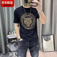 接运猫老虎头t恤带钻石 短袖t恤韩版潮流重工烫钻老虎头半袖打底 黑色-虎头 l (建议110-130斤)