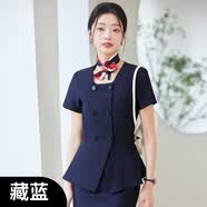 紫魅俏红色西装套装女夏季短袖南航空姐制服美容院工作服礼仪接待职业装 蓝色西装 L (建议100-110斤)