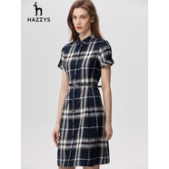 哈吉斯（HAZZYS）女装 夏款格子复古大气田园时尚梭织中长款连衣裙AQWSC02BC05 藏青色NV L  (165/88A 40)