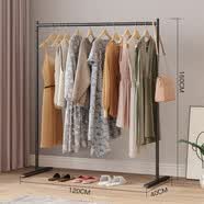 伊思家卧室挂衣架落地式货架阳台晾衣架服装店展示架室内简易衣帽架金色 黑色120*40*150cm管25圆