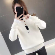 WNBR卡通针织衫女2024秋冬新款百搭加绒加厚宽松圆领保暖打底衫毛衣 米色 [公主款] 2XL [140-160斤]
