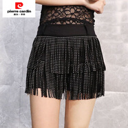 皮尔卡丹（pierre cardin）流苏短裤女镶钻多巴胺新款韩版时尚性感中腰潮流舞蹈休闲热裤外穿 黑色【没腰带】 S 【80-95斤】