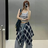 靓做黑白格彩色黄色格子屁帘女一片式系带藏肉遮臂神器下摆叠穿男女生 一片式下摆衫【黑白格子】