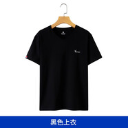 男士短袖薄款大码睡衣夏季单件家居青年上衣全纯棉休闲宽松t恤V领 黑色 2XL 体重125-140斤