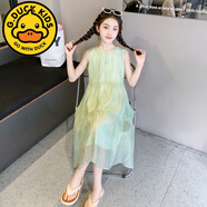 G.duck小黄鸭女童夏装裙子新款童装儿童夏天雪纺公主裙女大童夏季连衣裙 绿色 130