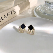 伊灿小众气质方形水钻玫瑰金耳钉女百搭高级感耳环2025年新款绝美耳饰 小众气质水钻金色耳钉