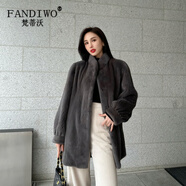 梵蒂沃（FANDIWO）进口貂皮大衣女修身整貂水貂皮草外套中长款冬季新款 锌灰色（泡泡袖衣长70） L 适合110-130