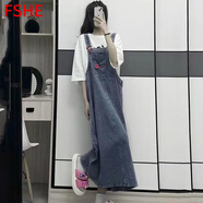 FSHE牛仔连衣裙女2025秋季新款韩版宽松中长款吊带小个子减龄背带 892-蓝色 [收藏优先发货] S 90-105斤
