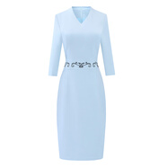 彤伊佳空姐制服气质新中式连衣裙复古案场客服工作服新款珠宝店制服正装 蓝色连衣裙 XL