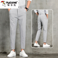 啄木鸟休闲西裤男春秋季青年九分直筒小脚男裤宽松男士休闲裤小西装裤子 九分裤浅灰色【单件装】 29