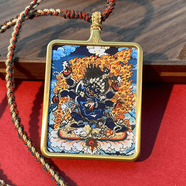 温诗欧品质西藏手绘唐卡钛钢吊坠大黑天黑财神作明佛母手编项链转 六臂大黑天1【增顺缘、护身、】