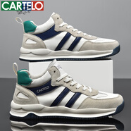 卡帝乐鳄鱼（CARTELO）男鞋休闲鞋春夏季透气鞋子男款大码跑步运动鞋 QH8003 米深蓝 38