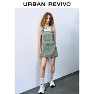 UR秋季新款女装立体不对称口袋水洗牛仔背带裙UWL840153 革绿色 M