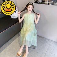 G.duck小黄鸭女童夏装裙子新款童装儿童夏天雪纺公主裙女大童夏季连衣裙 绿色 130