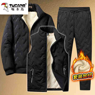 啄木鸟正品冬季羊羔绒休闲加绒加厚棉服棉裤马甲套装男防寒保暖衣 8912黑衣+696马甲+1733平脚棉裤 4XL