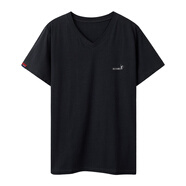 男士短袖薄款大码睡衣夏季单件家居青年上衣全纯棉休闲宽松t恤V领 黑色 2XL 体重125-140斤