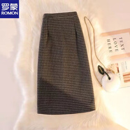 罗蒙（ROMON）格子半身裙女中长款a字秋冬2026年新款加厚保暖松紧高腰显瘦长裙 小格子棕色 L