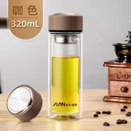 富光玻璃杯双层男女大容量耐热水杯便携过滤泡茶杯子定制印字logo 320ml咖啡色